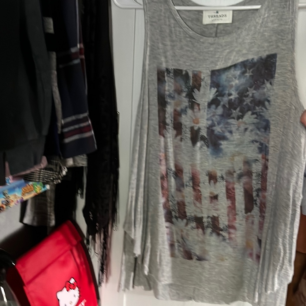Threads Studio Floral American Flag Tank
